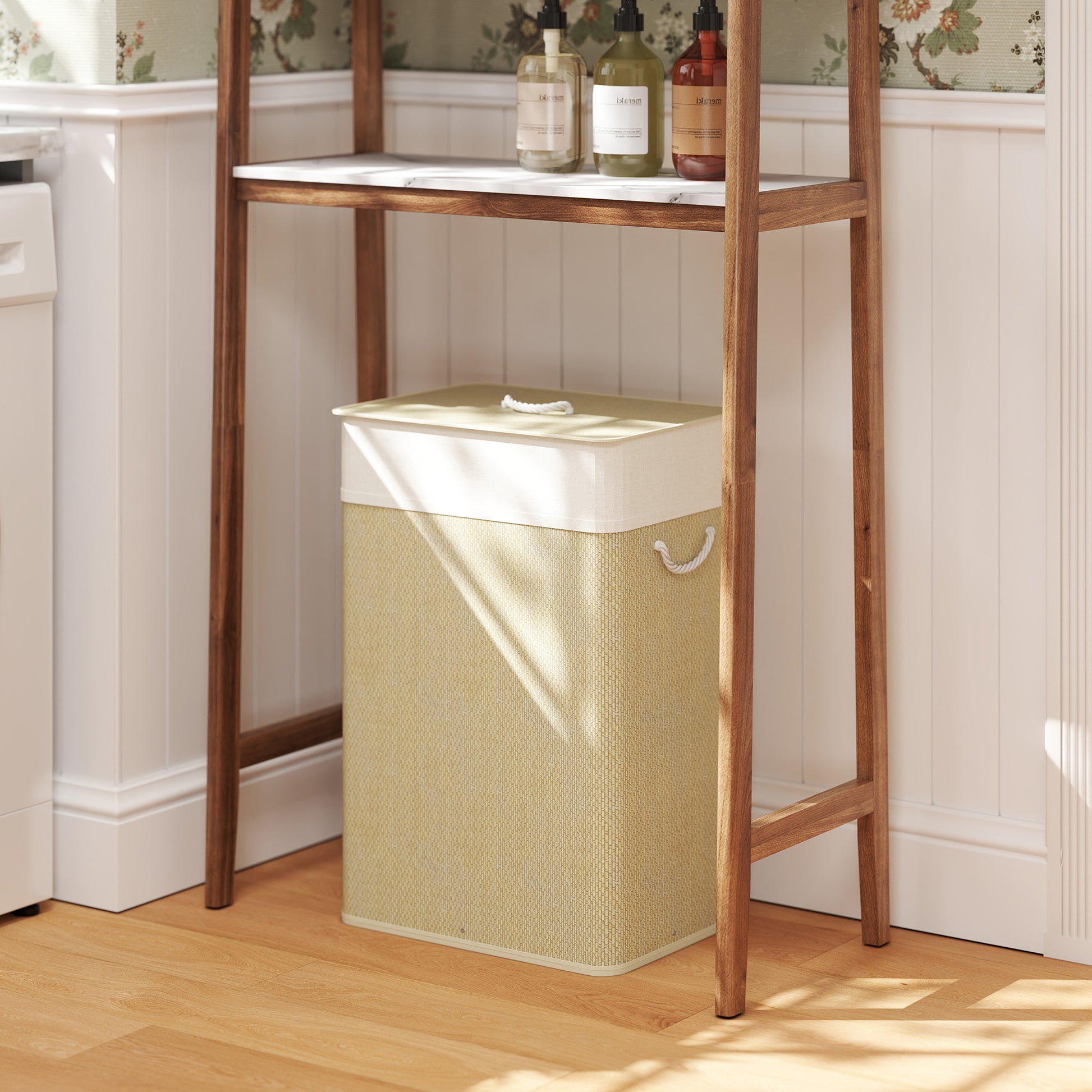 Laundry Basket with Lid 72L Bamboo Laundry Hamper with Removable Interior Bag and Handles for Laundry Room Bedroom 40x30x60 cm Natural