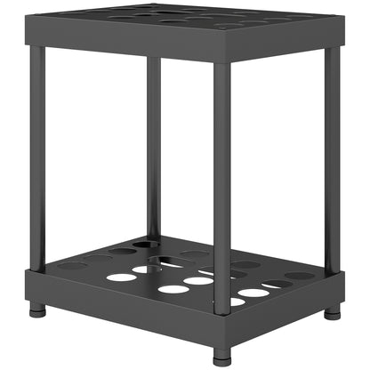 Garden Tool Organizer, 16-Compartment 2-Tier Garden Tool Holder with Adjustable Pads for Pruners, Shovels, Rakes, for Shed, Garage, Black