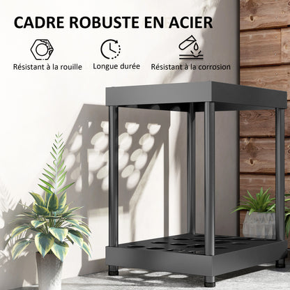 Garden Tool Organizer, 16-Compartment 2-Tier Garden Tool Holder with Adjustable Pads for Pruners, Shovels, Rakes, for Shed, Garage, Black