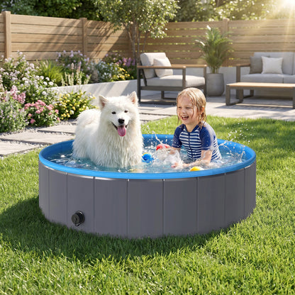 Foldable Dog Pool for Medium & Large Dogs – 120 x 30 cm (47 x 12 in), Non-Slip Indoor/Outdoor Paddling Pool, Dark Gray