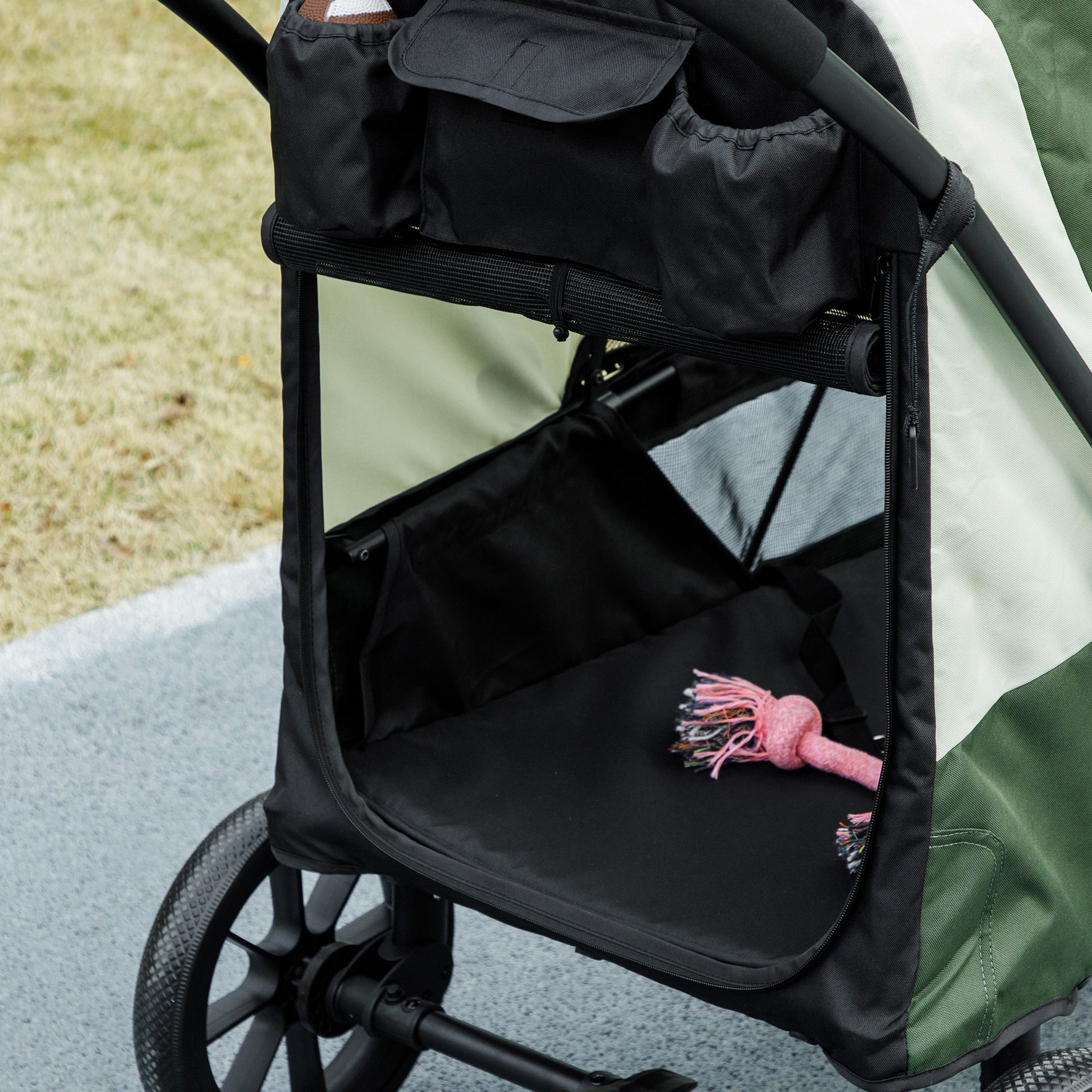 Dog Stroller Foldable Pet Stroller for Large Dogs & Cats Up to 30 kg Cat Stroller with Cushion Mesh Windows Doors Storage Bag Cat Cart with Safety Leashes, Brakes, Stroller Dark Green