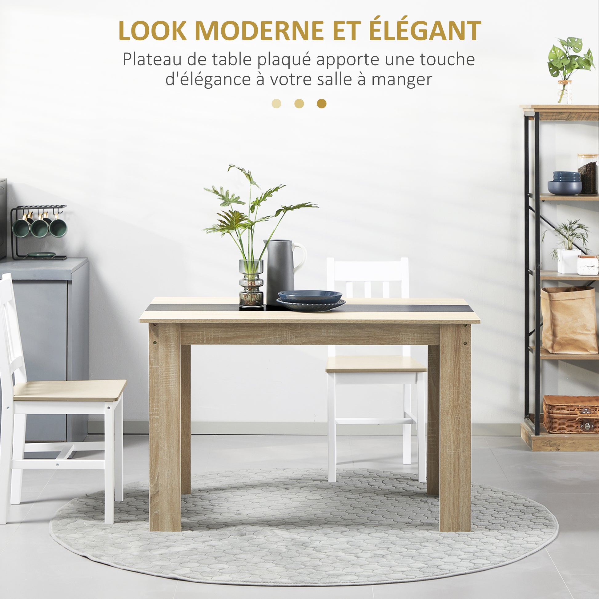 Modern Design Dining Table with Large Tabletop for 2-4 People in Particle Board 120L x 69W x 75H cm Black and Natural