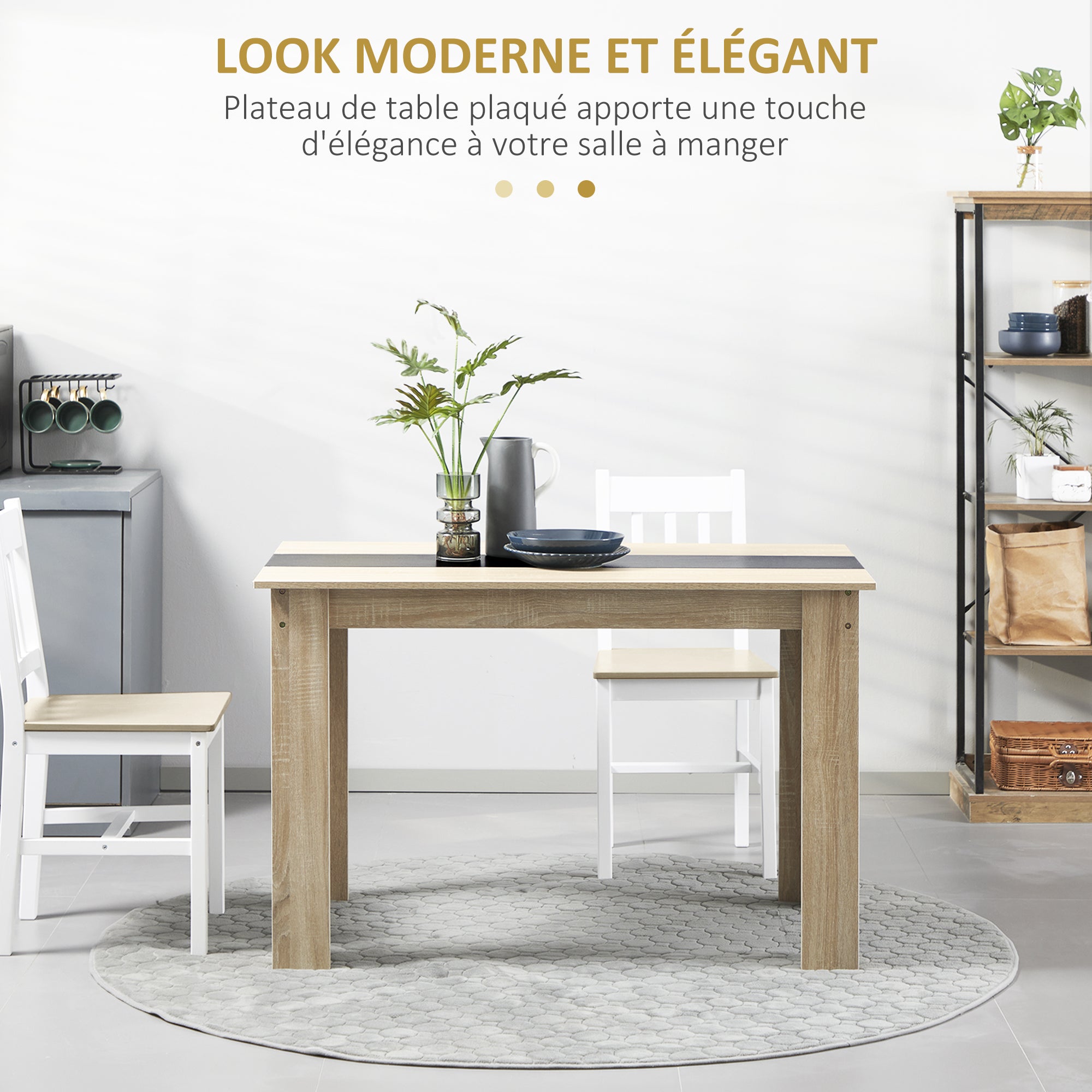 Modern Design Dining Table with Large Tabletop for 2-4 People in Particle Board 120L x 69W x 75H cm Black and Natural