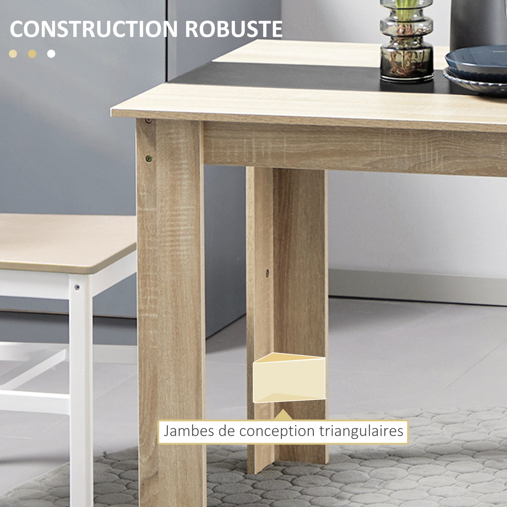 Modern Design Dining Table with Large Tabletop for 2-4 People in Particle Board 120L x 69W x 75H cm Black and Natural