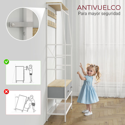 Coat Rack Shoe Rack Entryway Coat Rack with Shoe Rack 8 Hooks 2 Fabric Drawers Mesh Shelf Industrial Style for Hanging Clothes Hallway Bedroom Living Room 80x30x180.5 cm Natural