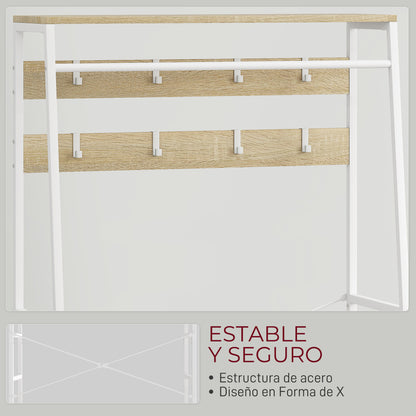 Coat Rack Shoe Rack Entryway Coat Rack with Shoe Rack 8 Hooks 2 Fabric Drawers Mesh Shelf Industrial Style for Hanging Clothes Hallway Bedroom Living Room 80x30x180.5 cm Natural