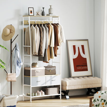 Coat Rack Shoe Rack Entryway Coat Rack with Shoe Rack 8 Hooks 2 Fabric Drawers Mesh Shelf Industrial Style for Hanging Clothes Hallway Bedroom Living Room 80x30x180.5 cm Natural