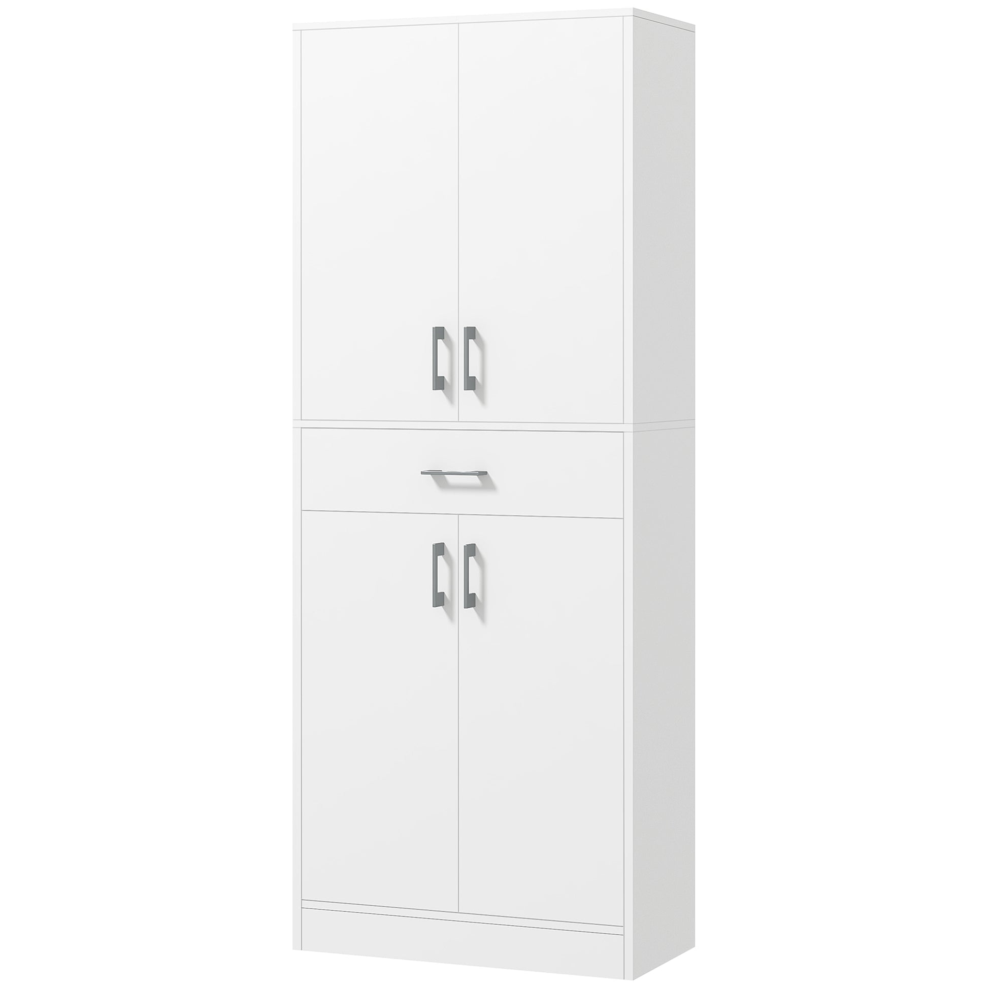 Kitchen Pantry with 4 Doors 1 Drawer and Adjustable Shelves Anti-topple Modern Kitchen Cabinet for Dining Room Living Room 70.8x34x180 cm White and Silver
