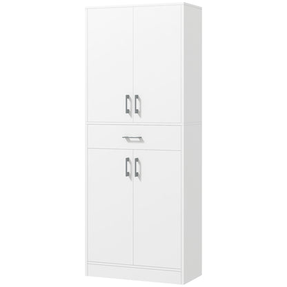 Kitchen Pantry with 4 Doors 1 Drawer and Adjustable Shelves Anti-topple Modern Kitchen Cabinet for Dining Room Living Room 70.8x34x180 cm White and Silver