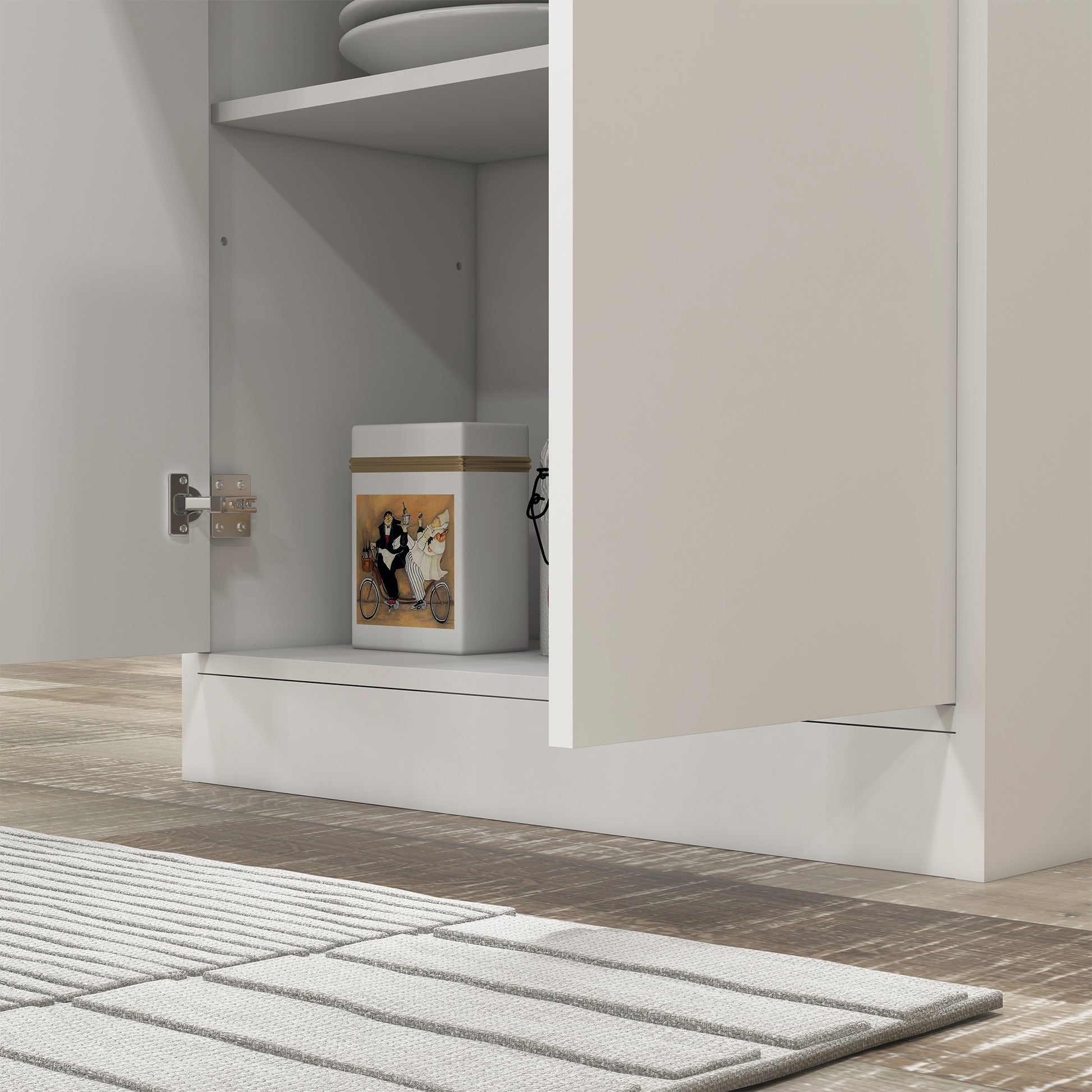 Kitchen Pantry with 4 Doors 1 Drawer and Adjustable Shelves Anti-topple Modern Kitchen Cabinet for Dining Room Living Room 70.8x34x180 cm White and Silver