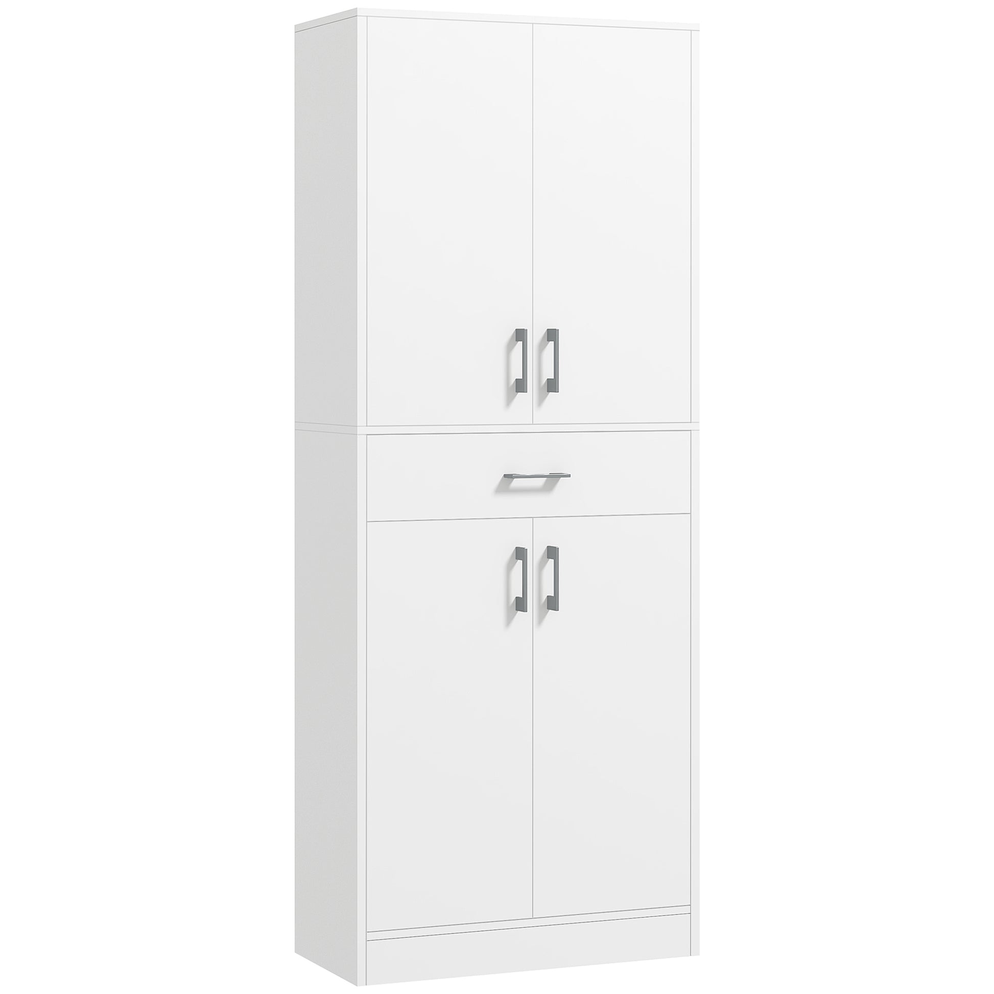 Kitchen Pantry with 4 Doors 1 Drawer and Adjustable Shelves Anti-topple Modern Kitchen Cabinet for Dining Room Living Room 70.8x34x180 cm White and Silver