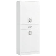 Kitchen Pantry with 4 Doors 1 Drawer and Adjustable Shelves Anti-topple Modern Kitchen Cabinet for Dining Room Living Room 70.8x34x180 cm White and Silver