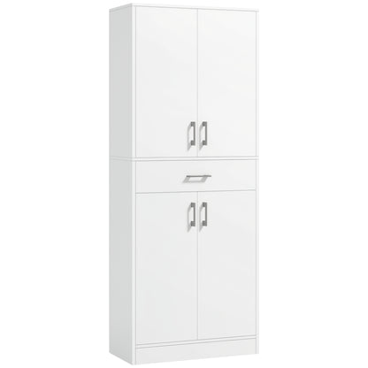 Kitchen Pantry with 4 Doors 1 Drawer and Adjustable Shelves Anti-topple Modern Kitchen Cabinet for Dining Room Living Room 70.8x34x180 cm White and Silver