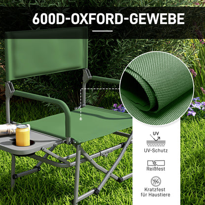 Folding Camping Chair with Side Table, Cup Holder, Folding Chair with Handle, for Camping, Beach, in Oxford, Green