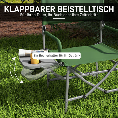 Folding Camping Chair with Side Table, Cup Holder, Folding Chair with Handle, for Camping, Beach, in Oxford, Green