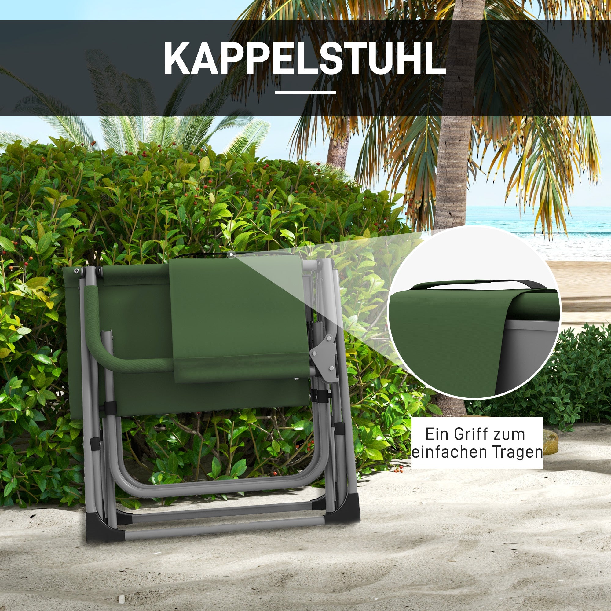 Folding Camping Chair with Side Table, Cup Holder, Folding Chair with Handle, for Camping, Beach, in Oxford, Green