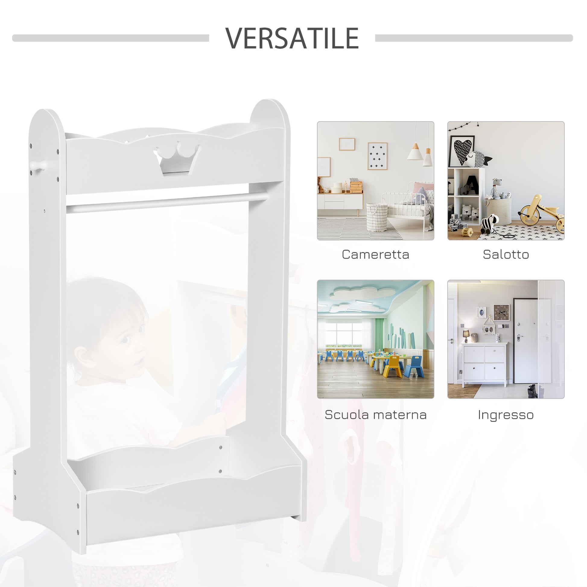 Kids Coat Rack with Shelves and Side Hooks, Wooden Furniture for Children's Room, 70.5x37x103cm, White