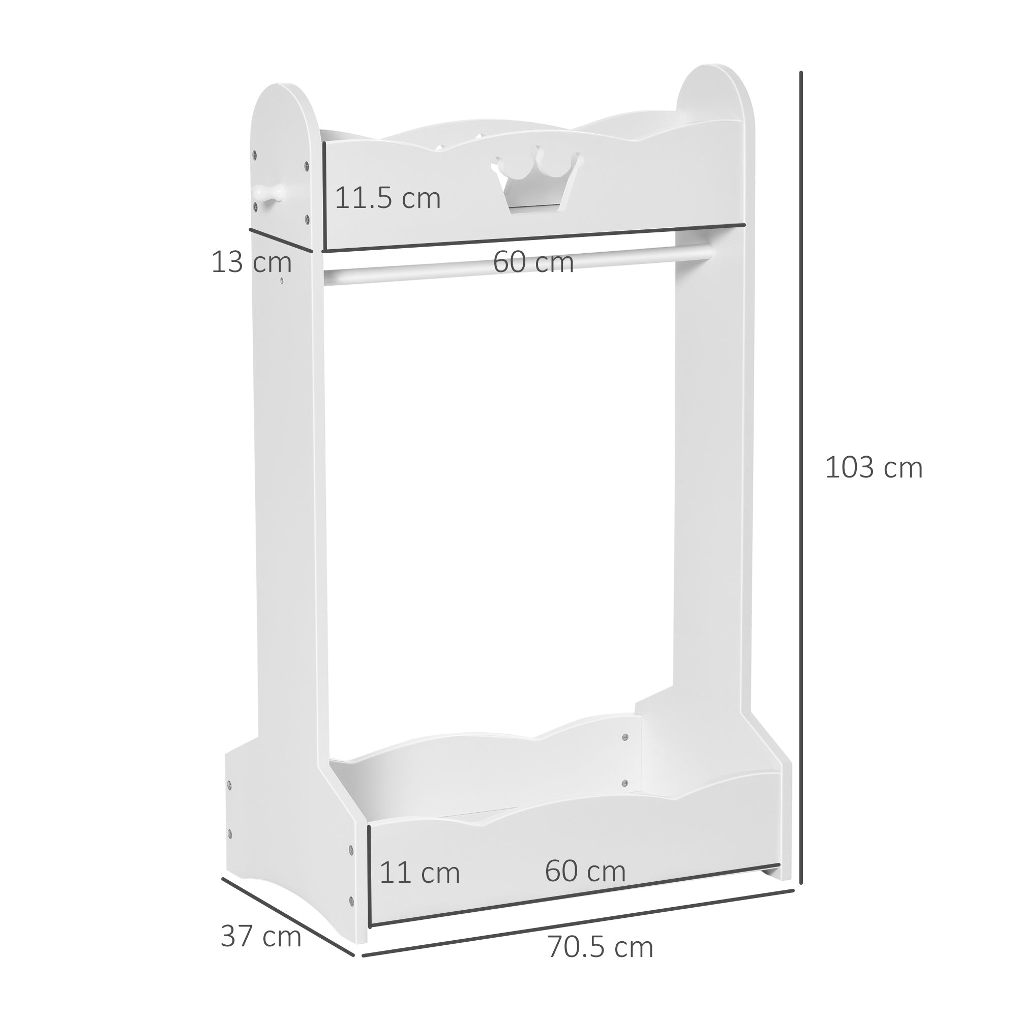 Kids Coat Rack with Shelves and Side Hooks, Wooden Furniture for Children's Room, 70.5x37x103cm, White