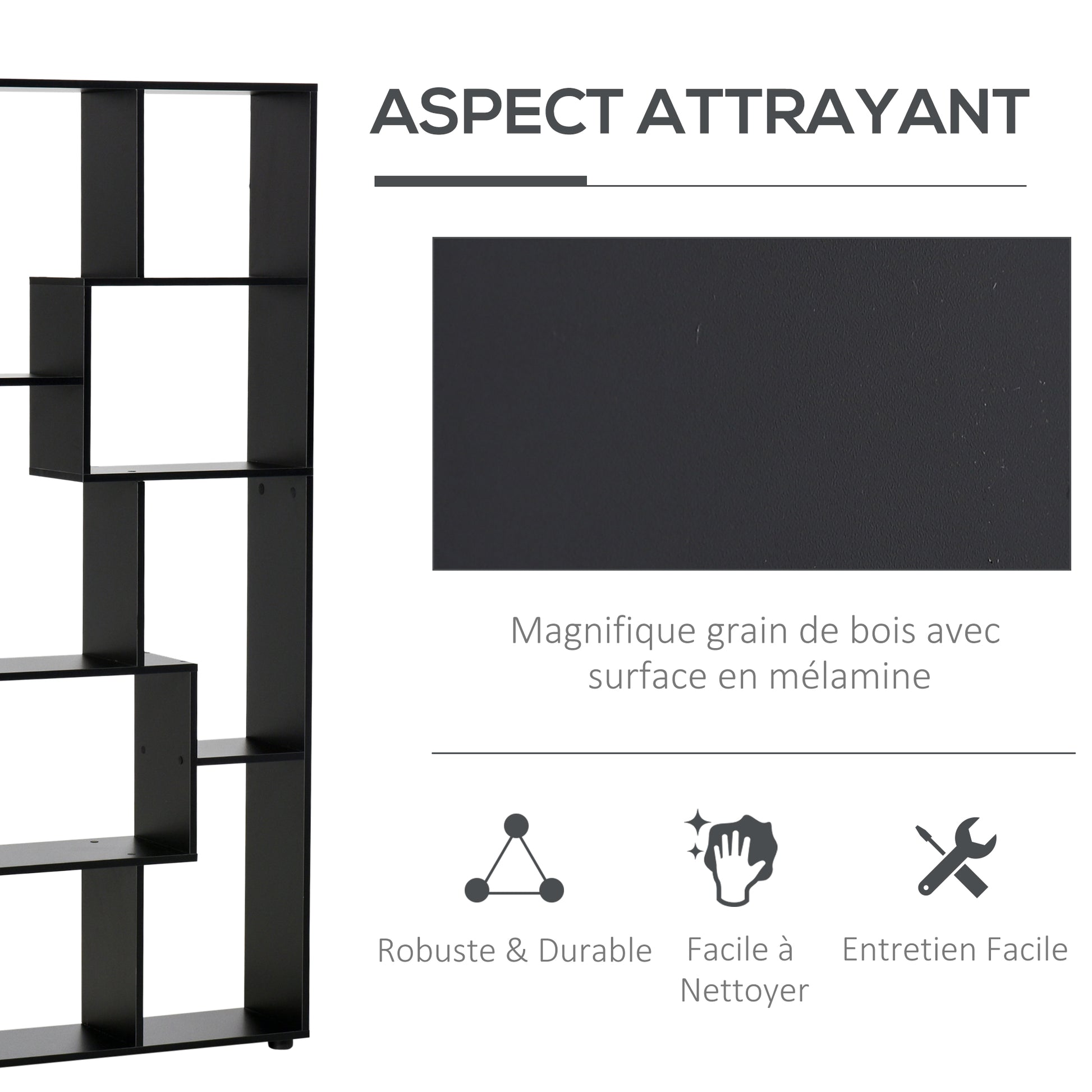 Contemporary Design Zigzag Bookcase 70L x 24W x 178H cm Particle Board Black