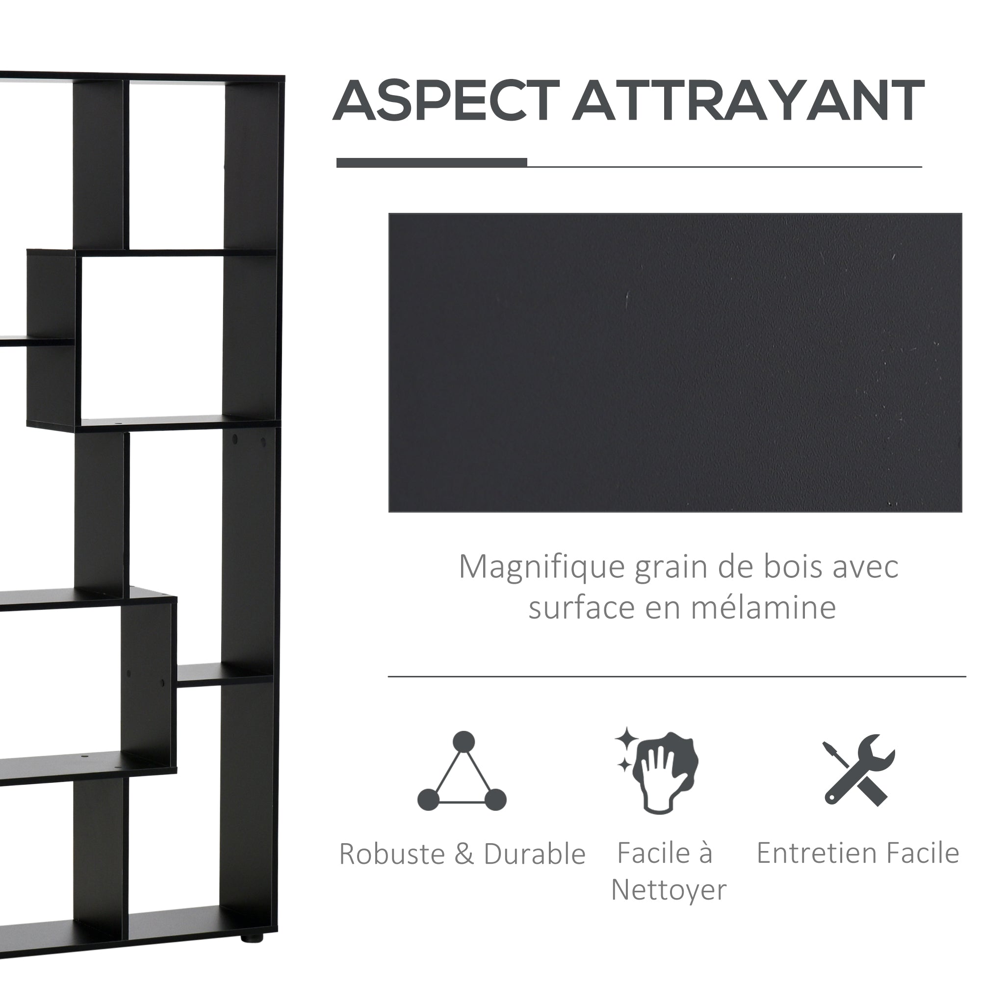 Contemporary Design Zigzag Bookcase 70L x 24W x 178H cm Particle Board Black