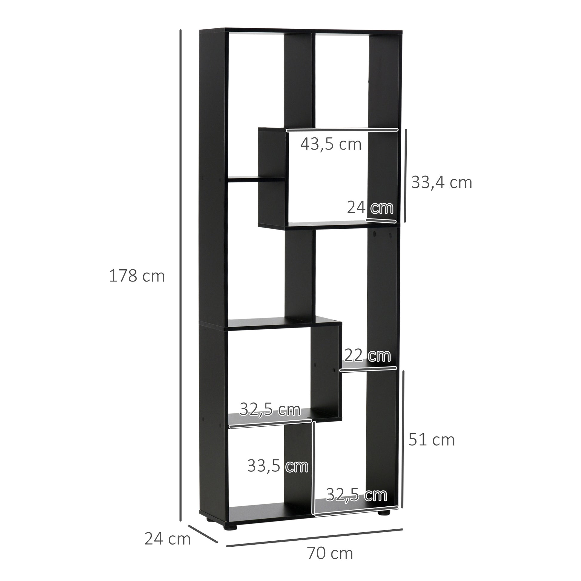 Contemporary Design Zigzag Bookcase 70L x 24W x 178H cm Particle Board Black
