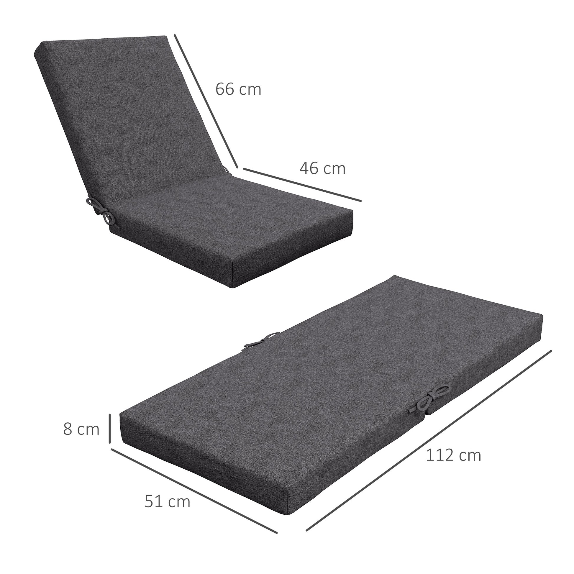 Set of 2 outdoor cushions for chair with backrest, 8 cm padding, dim. 112L x 51W cm, dark grey