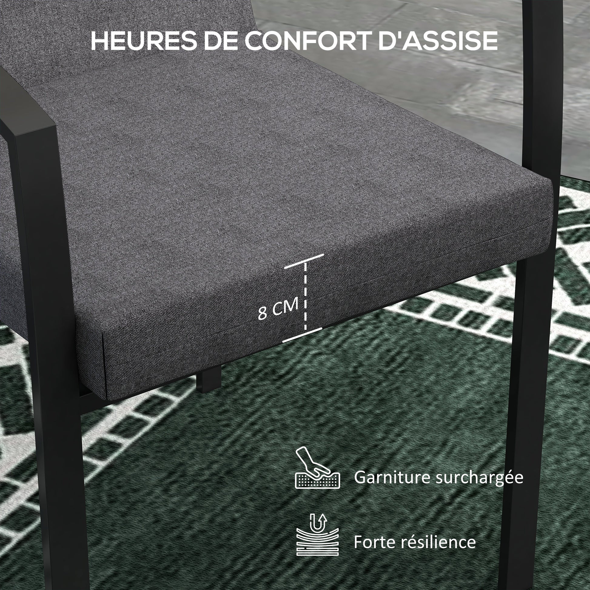 Set of 2 outdoor cushions for chair with backrest, 8 cm padding, dim. 112L x 51W cm, dark grey