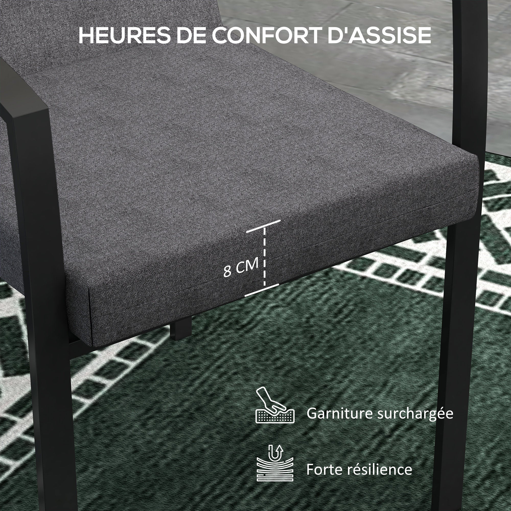 Set of 2 outdoor cushions for chair with backrest, 8 cm padding, dim. 112L x 51W cm, dark grey
