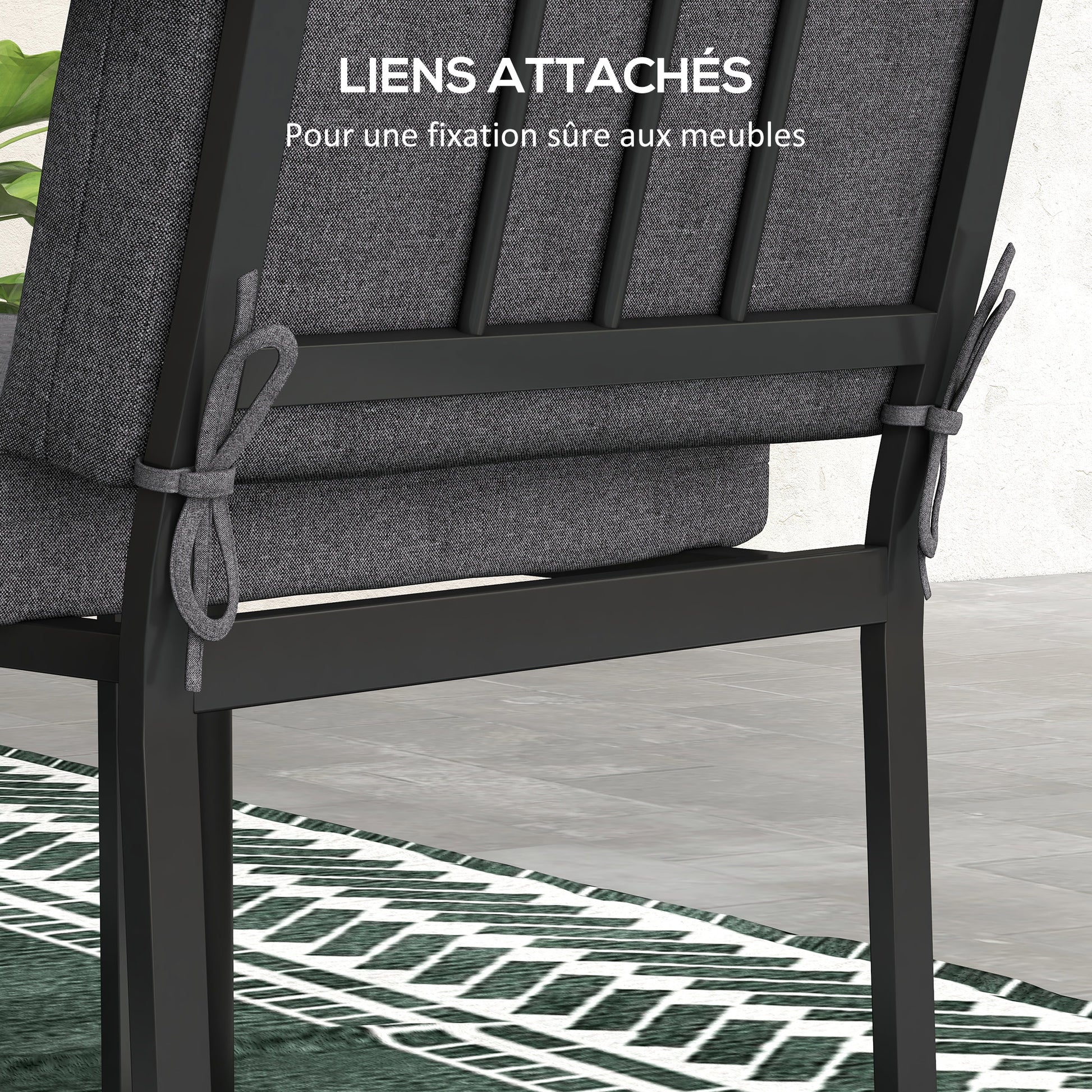 Set of 2 outdoor cushions for chair with backrest, 8 cm padding, dim. 112L x 51W cm, dark grey