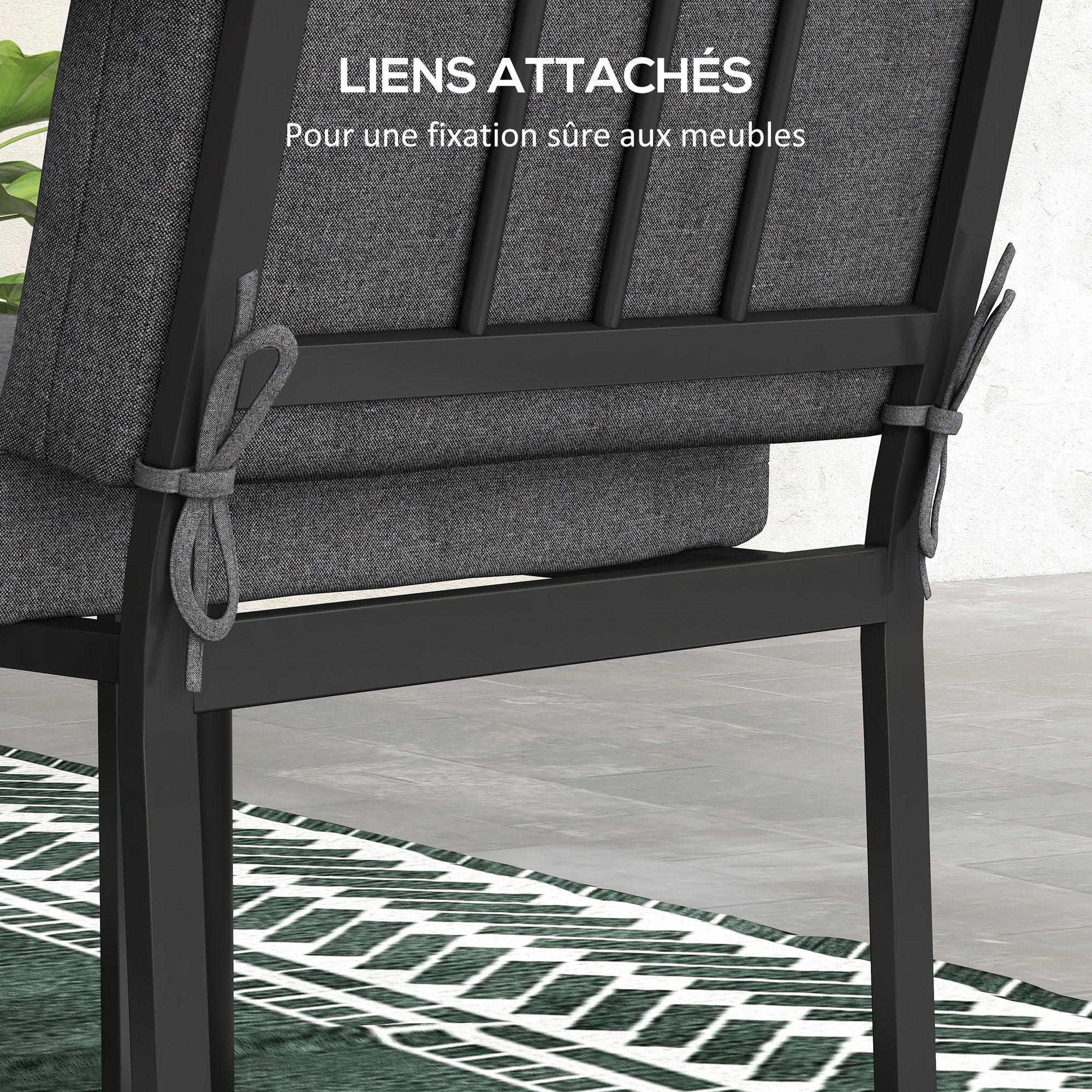 Set of 2 outdoor cushions for chair with backrest, 8 cm padding, dim. 112L x 51W cm, dark grey