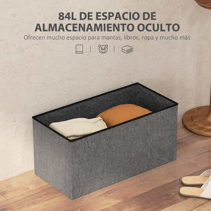 Storage Trunk for Bedroom 84L Foldable Storage Ottoman Upholstered in Synthetic Linen with Lid for Living Room 76x38x38 cm Dark Gray