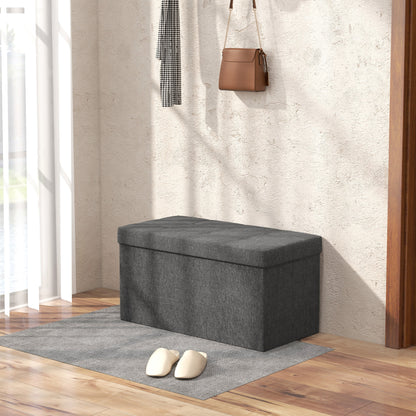 Storage Trunk for Bedroom 84L Foldable Storage Ottoman Upholstered in Synthetic Linen with Lid for Living Room 76x38x38 cm Dark Gray