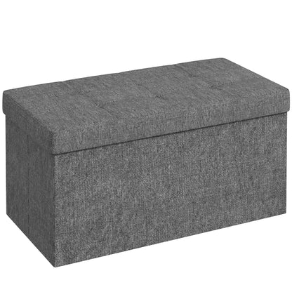 Storage Trunk for Bedroom 84L Foldable Storage Ottoman Upholstered in Synthetic Linen with Lid for Living Room 76x38x38 cm Dark Gray