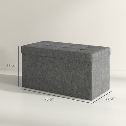 Storage Trunk for Bedroom 84L Foldable Storage Ottoman Upholstered in Synthetic Linen with Lid for Living Room 76x38x38 cm Dark Gray