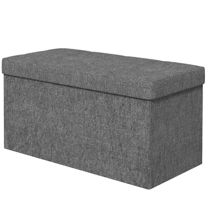 Storage Trunk for Bedroom 84L Foldable Storage Ottoman Upholstered in Synthetic Linen with Lid for Living Room 76x38x38 cm Dark Gray