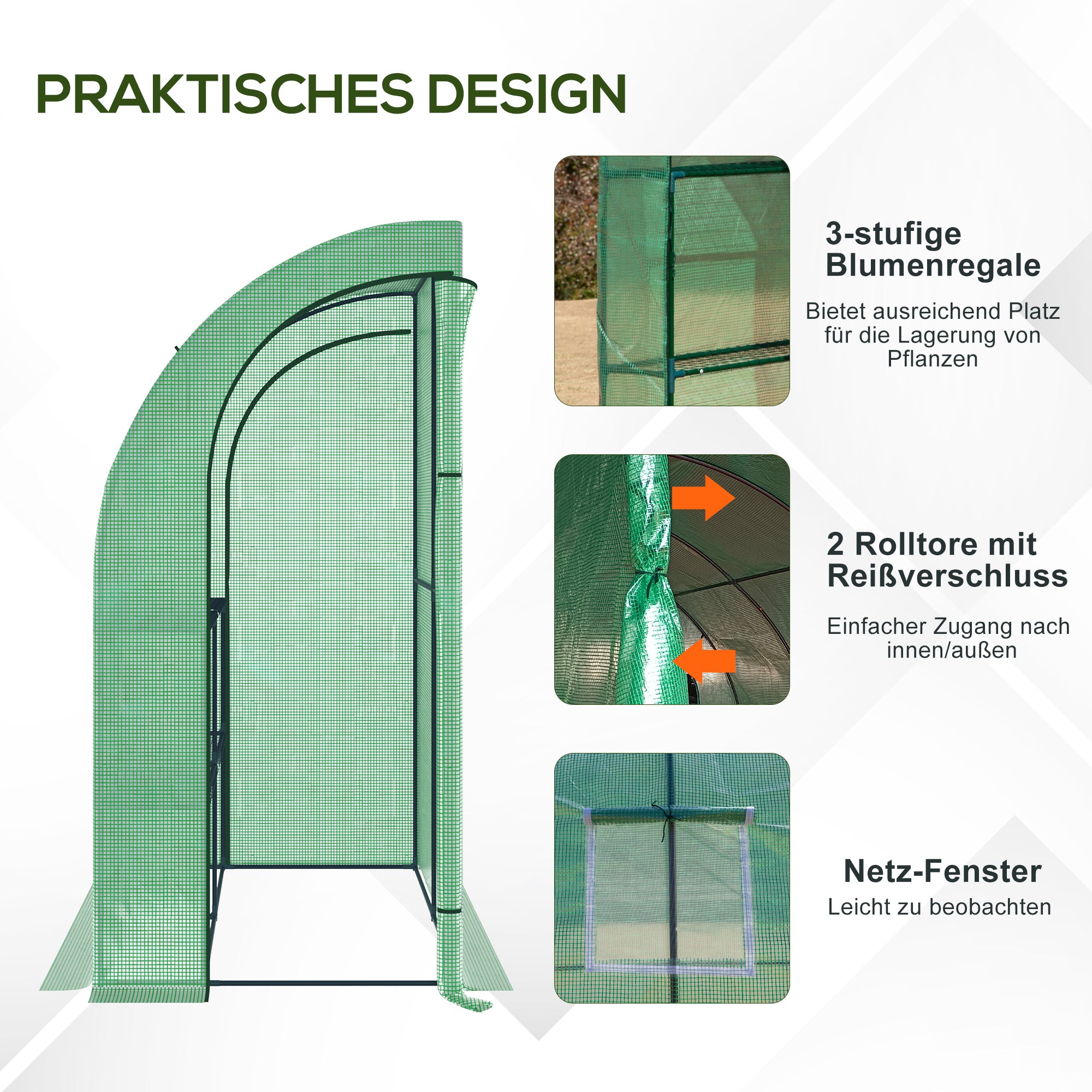 Foil Greenhouse Tomato Greenhouse with Mesh Window, Greenhouse with Roll-up Doors, Nursery with UV Protection, Green, 200 x 100 x 215 cm