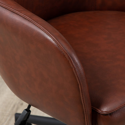 Office Chair with Tilt Function, Casters, Faux Leather Desk Chair, 83-91 cm Height Adjustable Swivel Chair for Living Room, Up to 120 kg Load Capacity, Brown