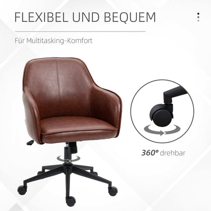 Office Chair with Tilt Function, Casters, Faux Leather Desk Chair, 83-91 cm Height Adjustable Swivel Chair for Living Room, Up to 120 kg Load Capacity, Brown