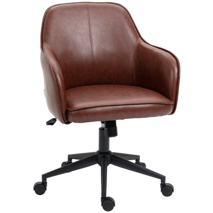 Office Chair with Tilt Function, Casters, Faux Leather Desk Chair, 83-91 cm Height Adjustable Swivel Chair for Living Room, Up to 120 kg Load Capacity, Brown