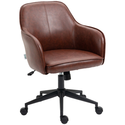 Office Chair with Tilt Function, Casters, Faux Leather Desk Chair, 83-91 cm Height Adjustable Swivel Chair for Living Room, Up to 120 kg Load Capacity, Brown