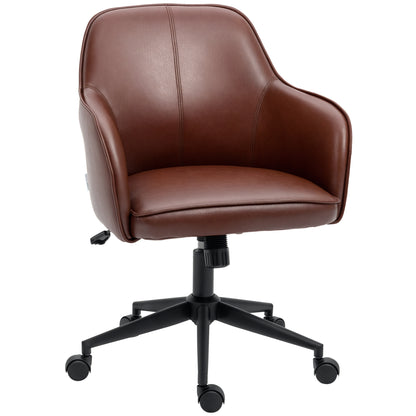 Office Chair with Tilt Function, Casters, Faux Leather Desk Chair, 83-91 cm Height Adjustable Swivel Chair for Living Room, Up to 120 kg Load Capacity, Brown