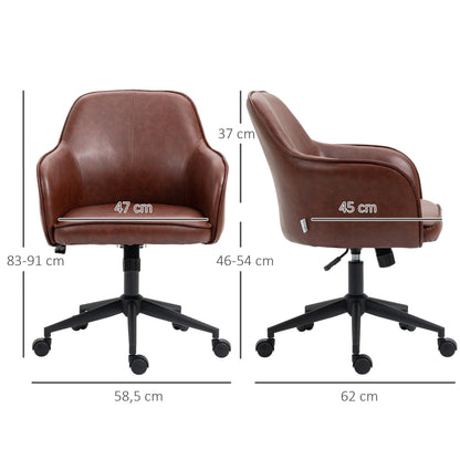 Office Chair with Tilt Function, Casters, Faux Leather Desk Chair, 83-91 cm Height Adjustable Swivel Chair for Living Room, Up to 120 kg Load Capacity, Brown