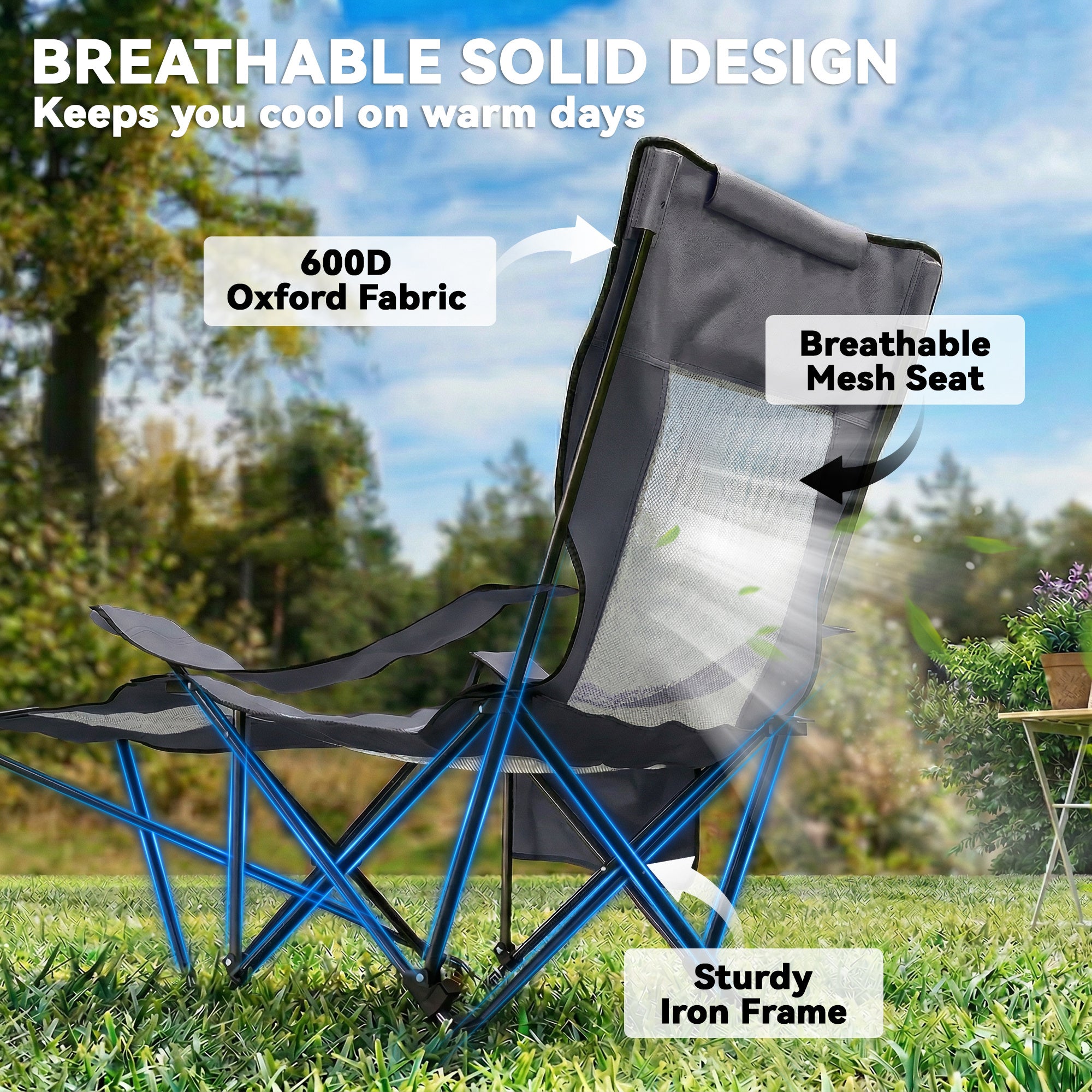 2-Pack Folding Camping Chairs, Adjustable Backrest, Footrest, Cup Holder & Headrest, Garden & Beach Chairs for Adults, Folding Recliners, Up to 265 lb
