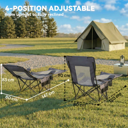 2-Pack Folding Camping Chairs, Adjustable Backrest, Footrest, Cup Holder & Headrest, Garden & Beach Chairs for Adults, Folding Recliners, Up to 265 lb
