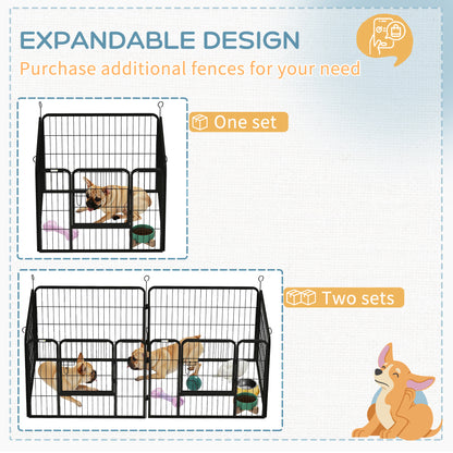 4-Panel Dog Playpen 82x82x60 cm Foldable Pet Playpen with Latch Door and Metal Frame for Indoor and Outdoor Gray