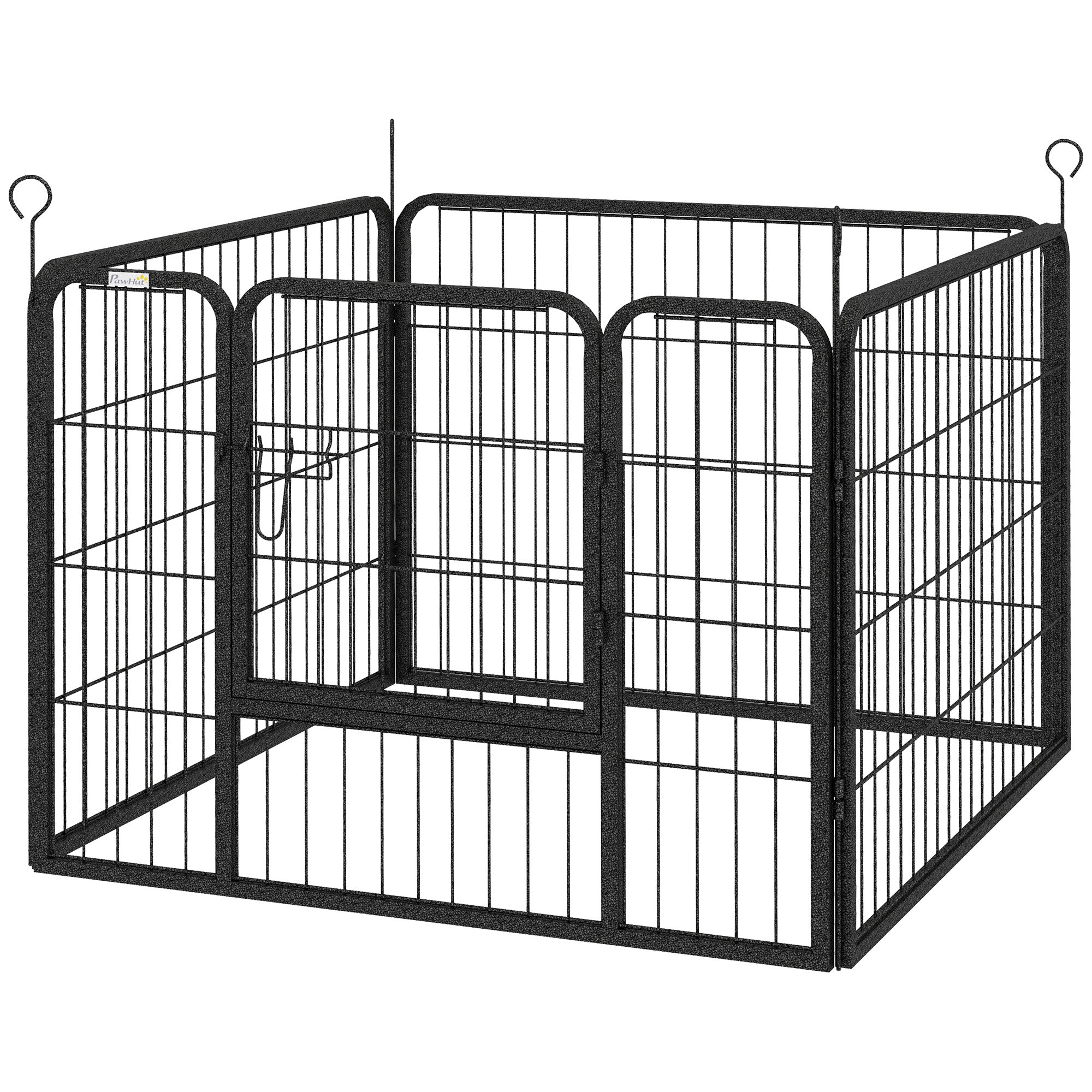 4-Panel Dog Playpen 82x82x60 cm Foldable Pet Playpen with Latch Door and Metal Frame for Indoor and Outdoor Gray
