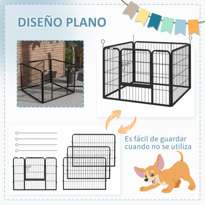4-Panel Dog Playpen 82x82x60 cm Foldable Pet Playpen with Latch Door and Metal Frame for Indoor and Outdoor Gray