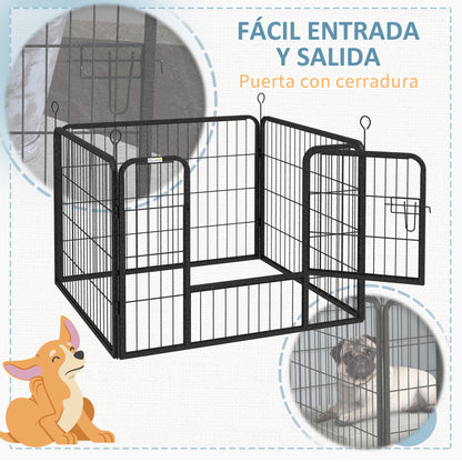 4-Panel Dog Playpen 82x82x60 cm Foldable Pet Playpen with Latch Door and Metal Frame for Indoor and Outdoor Gray