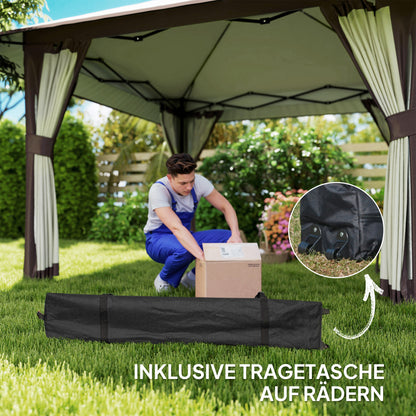Pavilion 4x4m Waterproof Adjustable Height Pop-up Folding Pavilion with Mesh Walls UV 50+ Foldable Party Tent Garden Tent with Carry Bag Sandbags Garden Pavilion for Camping Garden Festival, Beige