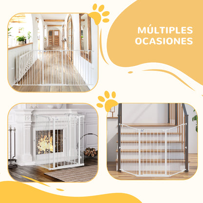 Steel Dog Barrier 206x90 cm Pet Gate Foldable 3 Panel with Double Lock and Auxiliary Locking Function for Doorway Hallway Stairway White
